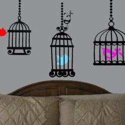Beautiful birdcage vinyl decal with bird