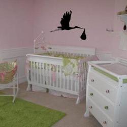 Stork and baby vinyl decal for nursery - UK Seller